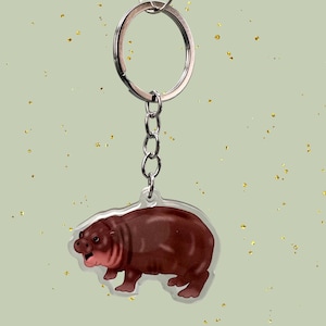 Moo Deng Keychains | Pygmy Hippo Keychains | Original Hand Drawn Art Design | Hippopotamus Africa Animal | Charms Funny Cute Humor Gift