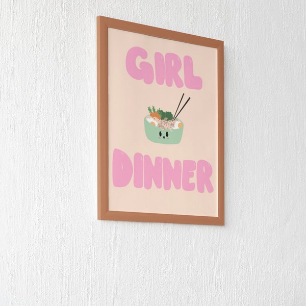 Girl Dinner Printable, Kitchen Art, Ramen, Gallery Wall, Cute Pink Lettering, , Funky Wall Art, Kawaii Prints, Apartment Decor Aesthetic