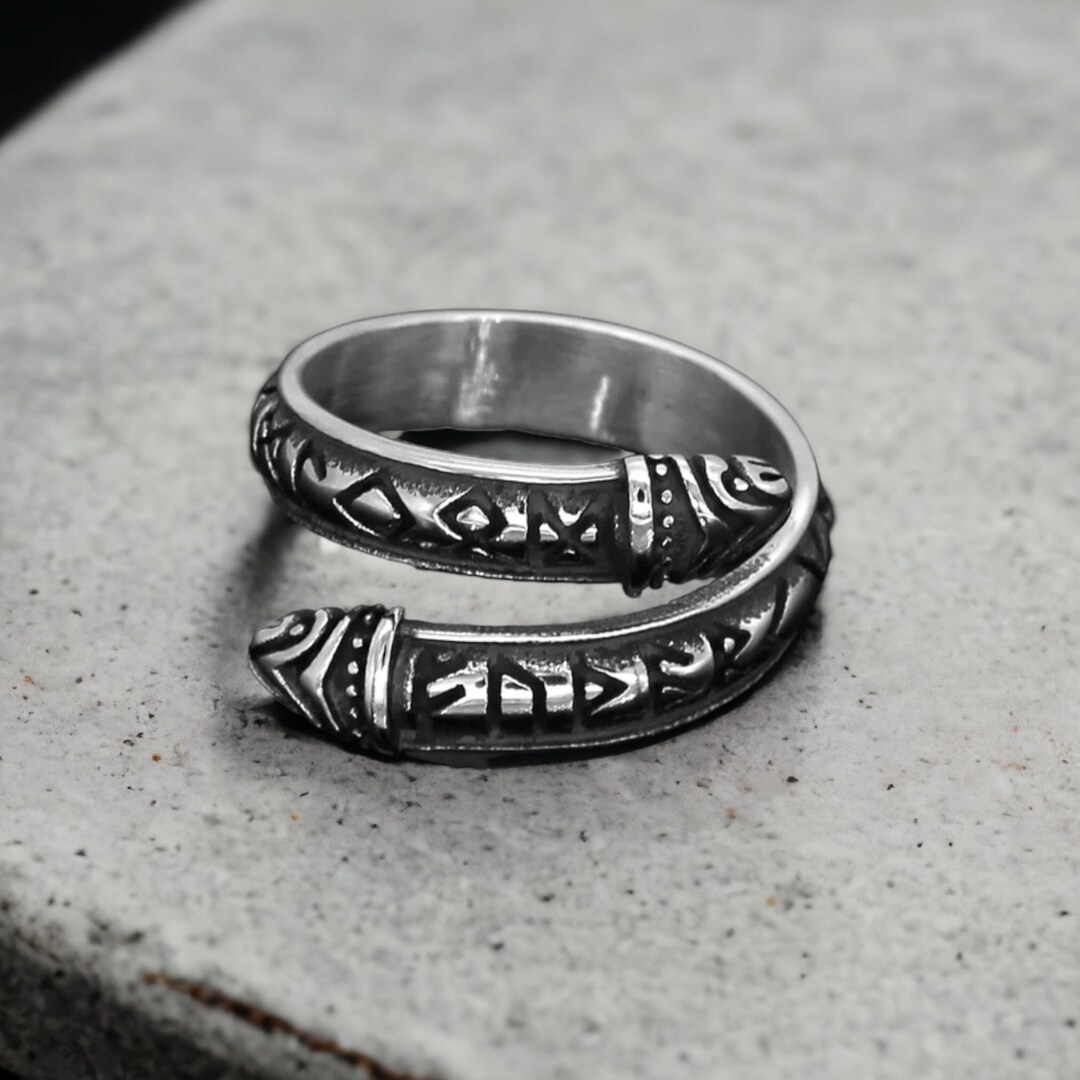 Viking Serpent Ring Norse Runes Jörmungandr Serpent - Etsy
