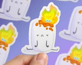 Burned Out Sticker - Funny Tired Exhausted Vinyl Decal | Mental Health Humor Aesthetic Sticker for Water Bottle Laptop or Journal