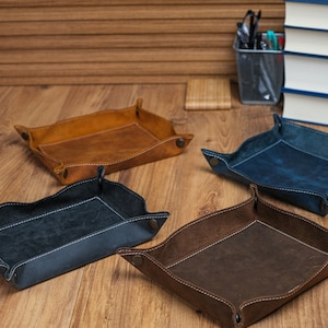 Vassoio portaoggetti in pelle, organizer da scrivania fatto a mano, raccoglitore in pelle personalizzato, tasca vuota in pelle personalizzata, utile portaoggetti da scrivania in pelle