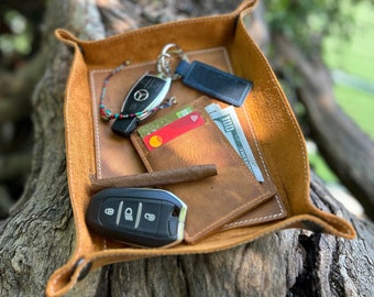 Men's Personalized Full Grain Leather Valet Tray, Desk Organizer