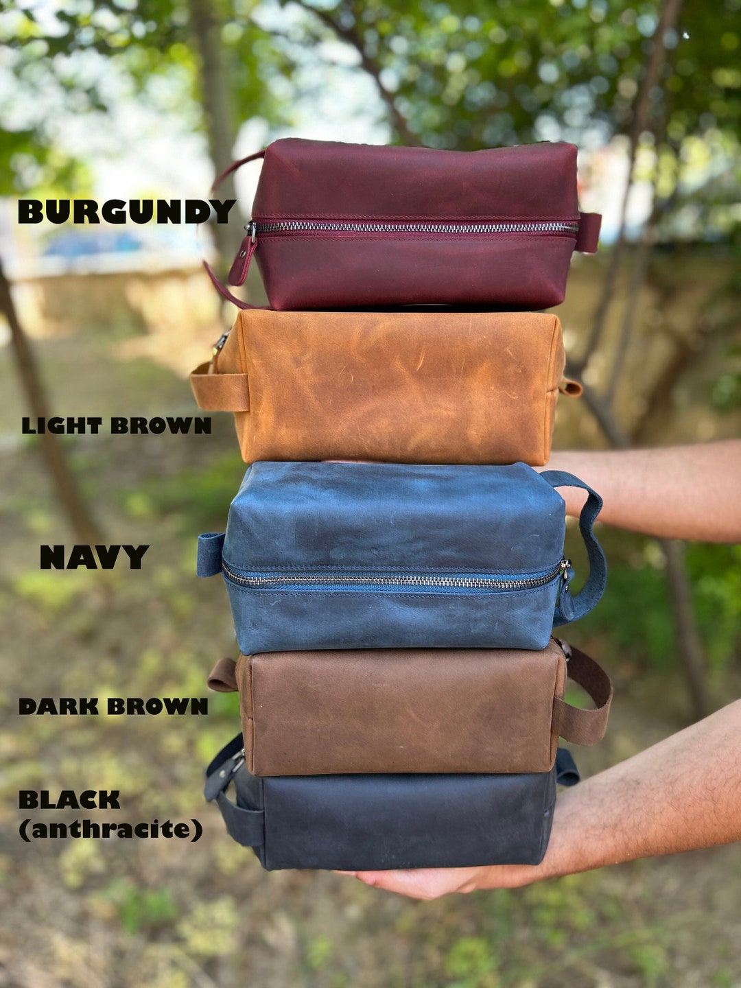 Custom Leather Toiletry Bag, Personalized Leather Dopp Kit, Engraving