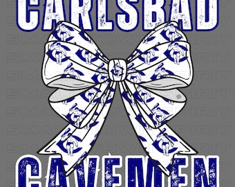 Custom Coquette Carlsbad Cavemen Bow School Spirit Png|575 Carlsbad New Mexico png|Retro Mascot| We are pride|preppy game day college town|