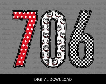 CUSTOM Retro 706 Area Code png|Athens GA|UGA|bulldog country|retro college town|preppy checkered|southern pride|red and black|bulldogs