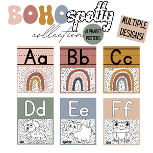 Boho Rainbow Alphabet Posters, Boho Classroom Decor, Boho Spotty ABC Posters, ASL Alphabet Posters, Homeschool Posters, Digital Download