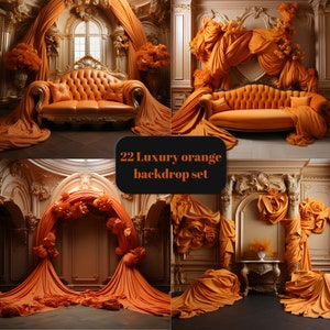 22 Luxury orange backdrop set, Luxury backdrop, Luxury overlays, digital backdrops, Orange backdrop, studio overlays, digital background