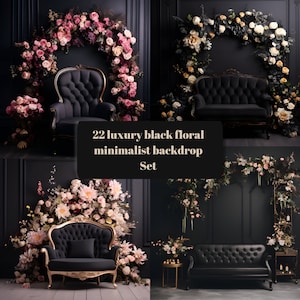 22 Luxury minimalist black floral backdrop, luxury backdrops, luxury overlays, minimalist backdrops, Luxury digital background