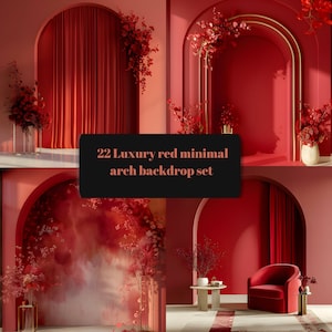 22 Luxury red minimal arch backdrop set, luxury overlays, luxury background, digital background, digital overlays, digital backdrop