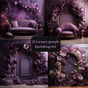 21 Luxury purple backdrop set, Luxury Backdrop, Digital Overlays, Birthday Backdrop, Luxury overlays, Photo overlays, digital background