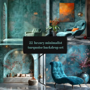 22 Luxury minimalist turquoise backdrop set, Luxury overlays, digital overlays, minimalist backdrop, digital background, studio overlays