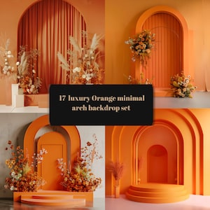 17 luxury orange minimal arch backdrop set, luxury backdrop, luxury background, digital background, luxury overlays, digital overlays