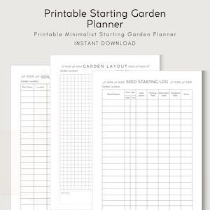 Planejador de plantio para impressão | Layout do jardim | Registro de preparação do solo | Registro de início de semente | A4/A5/Carta | Planejador para download