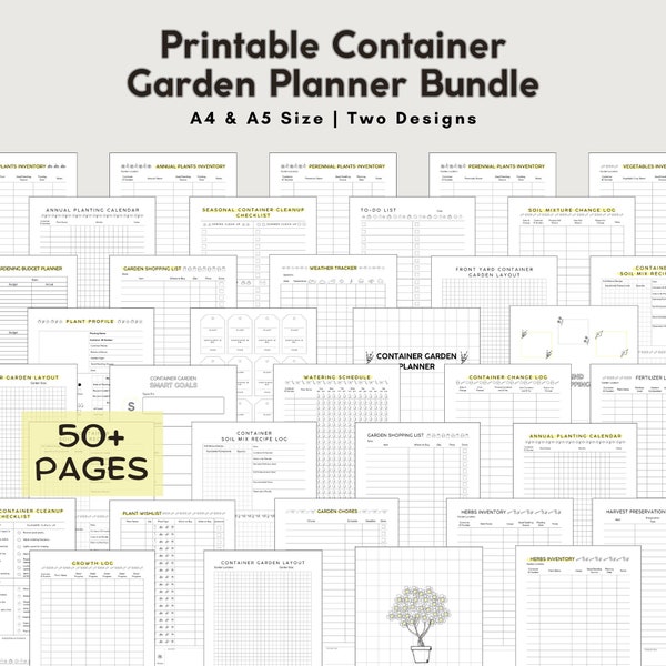 Container Garden Planner | Printable Minimalist Planting Planner | Inventories, Logs, Planners, Layout | A4/A5 | Downloadable Planner