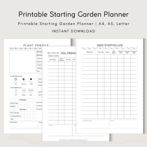 Planificador de plantación imprimible / Perfil de planta / Registro de preparación del suelo / Registro de siembra / A4/A5/Carta / Planificador descargable