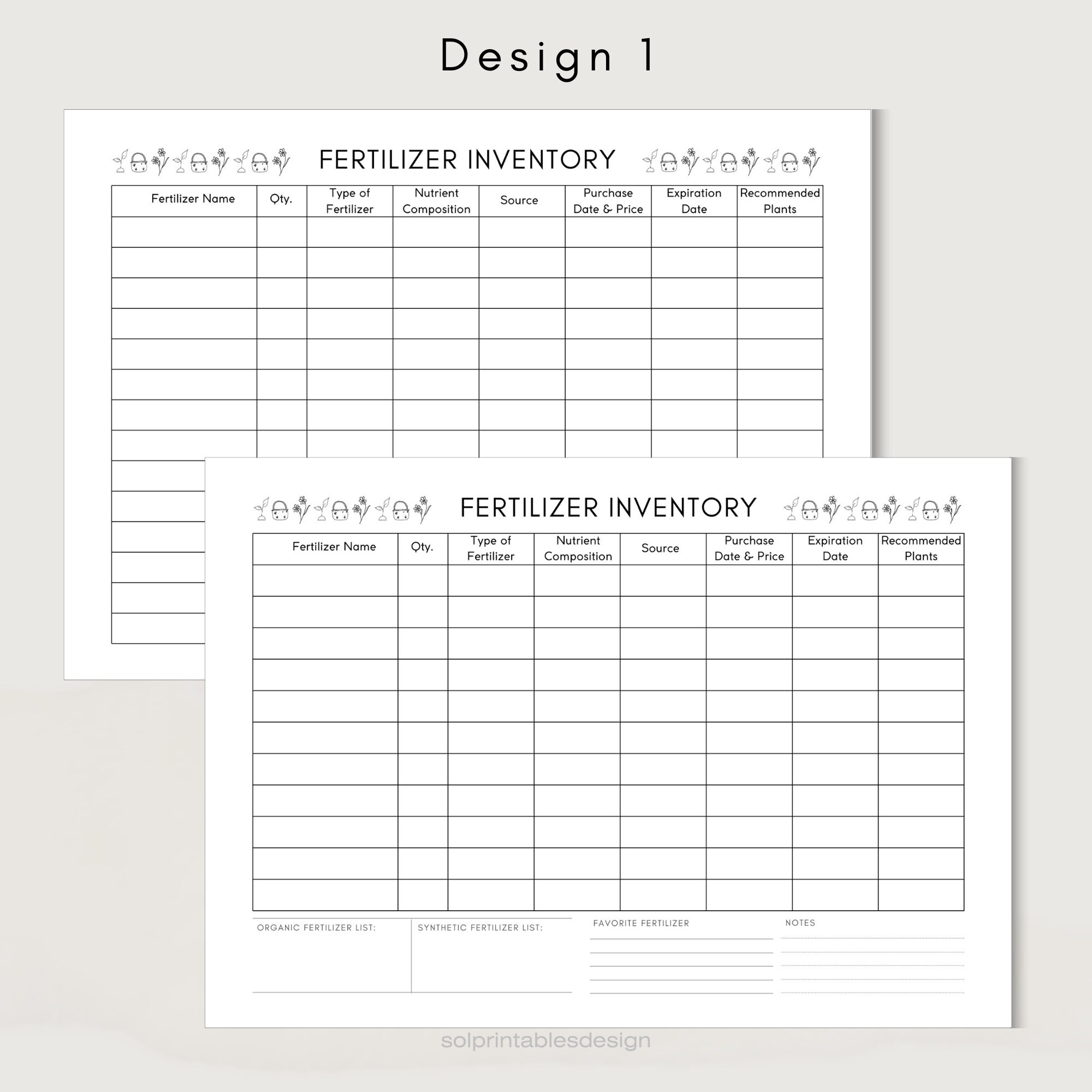 Printable Seed &amp; Fertilizer Inventory | Seed Inventory | Fertilizer ...