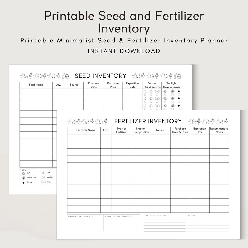 Printable Seed &amp; Fertilizer Inventory | Seed Inventory | Fertilizer ...