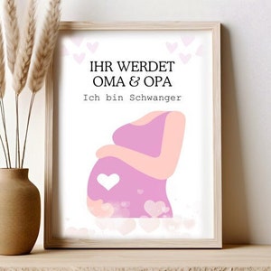 Wir sind Schwanger, Wandbild, Poster Beige modern, Schwangerschaftsverkündung, Hallo papa, Geschenk Oma& Opa, Schwanger 2024