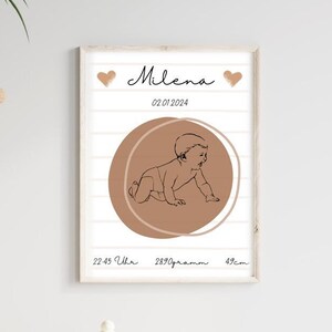 Geburtsposter Motiv Baby krabbelnd Geschenk zur Geburt, personalisiert ,Taufgeschenk, Kinderzimmer Poster mit Geburtsdaten