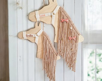 Personalized hair clip storage, wooden horse head with name