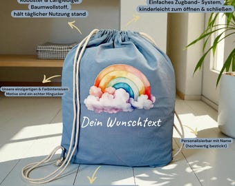 Personalized backpack with name | Rainbow drawstring bag | Embroidered bag | Personalized birthday gift with name