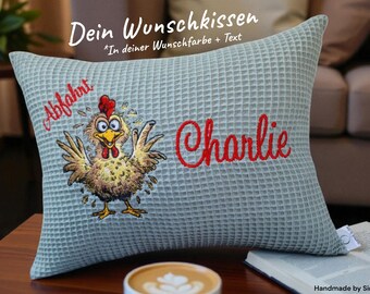 Pillow with chicken motif | Pillow embroidered with your desired motif | Personalized pillow
