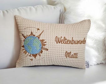 Name pillow "Globe" | Baby-Children's pillow embroidered | Personalized pillow
