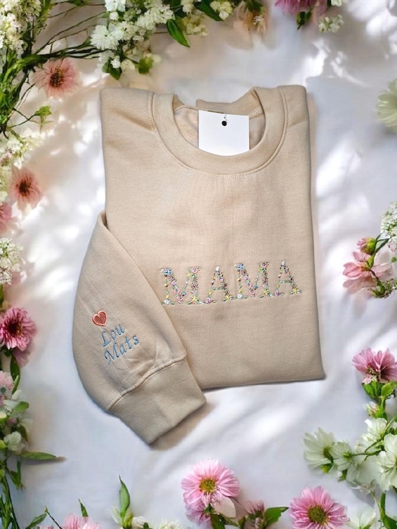 MAMA Pulli oder T-shirt personalisiert mit Namen&Herz, Blumenstick, Kindernamen, Mama Muttertagsgeschenk, Geschenk bestickt personalisiert