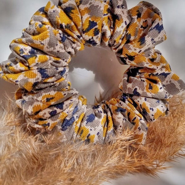 Gentle scrunchie linen leopard print hair tie women's hair accessories