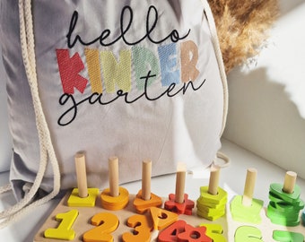 Kinderrucksack personalisiert, "hello Kindergarten" Stoffbeutel, Kita Bag,bestickt, Geburtstagsgeschenk, Wechselkleidung Beutel mit Name