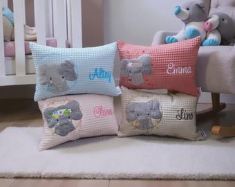 Elephant name pillow | Embroidered baby and children's pillow | Personalized pillow