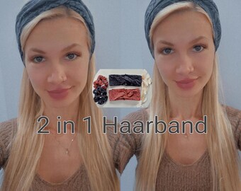 2 in 1 hairband & scrunchie rose pattern in black and red, all-year-round hairband women, adult hairband, winter hairband keeps you super warm