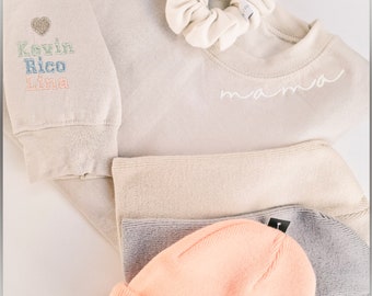 Mama Sweatshirt Beige, personalisiert mit Anfangsbuchstaben, Kindernamen, Mama Geburtstagsgeschenk, Geschenk  personalisiert