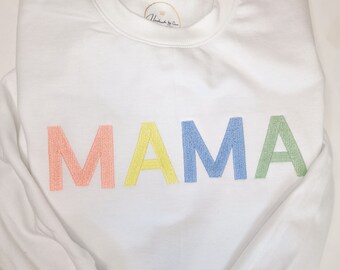MAMA Stick Colorful Sweater or T-shirt personalized with name&heart, children's names, mom gift embroidered personalized