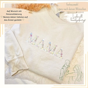 MAMA sweater or T-shirt personalized with name&heart, flower embroidery, children's names, mom Mother's Day gift, gift embroidered personalized