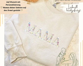 MAMA sweater or T-shirt personalized with name&heart, flower embroidery, children's names, mom Mother's Day gift, gift embroidered personalized