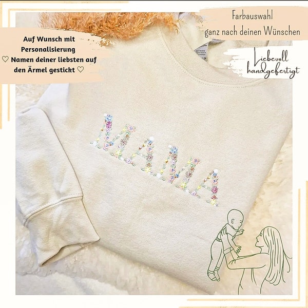 MAMA Pulli oder T-shirt personalisiert mit Namen&Herz, Kindernamen, Mama, Valentinstaggeschenk, Geschenk bestickt personalisiert