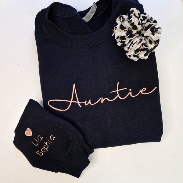 Pulli/t-shirt personalisiert mit Tante/Auntie, personalisiert mit Anfangsbuchstaben,Patentante Weihnachtsgeschenk, Geschenk bestickt Name