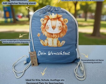 Personalized backpack with name | Gym bag with lion motif | Embroidered bag | Personalized birthday gift with name