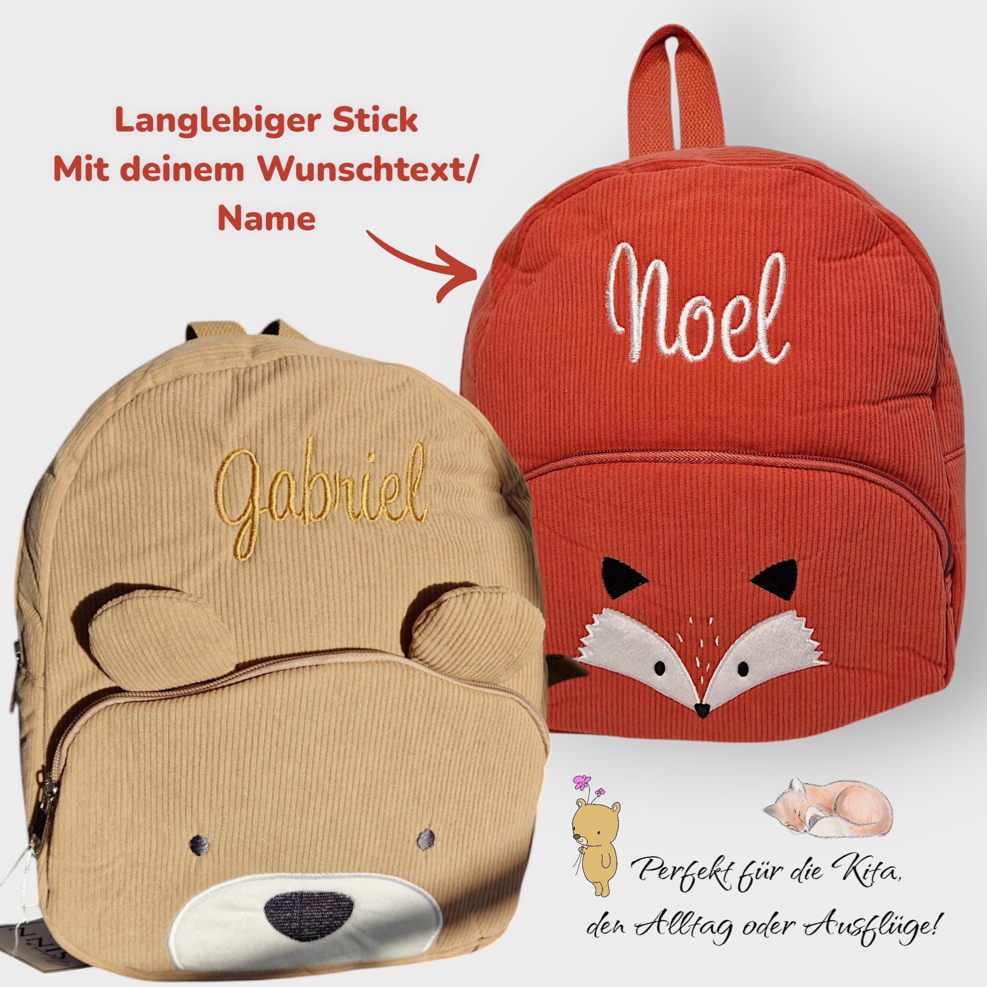 Personalisierter Cord-Rucksack Für Kinder & Erwachsene – Leichter Tagesrucksack, Ca. 38x28x12 Cm, Mit Namensstickerei