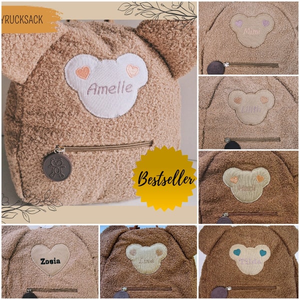 Teddy Kinderucksack personalisiert, Kita Bag mit Name, süße Tasche bestickt, Geburtstagsgeschenk