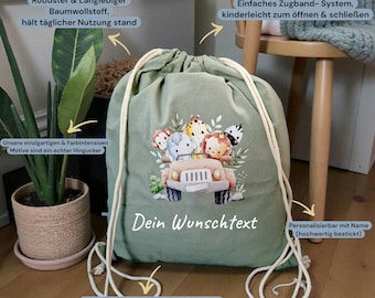 Personalized backpack with name | Gym bag with animal motif | Embroidered bag | Personalized birthday gift with name