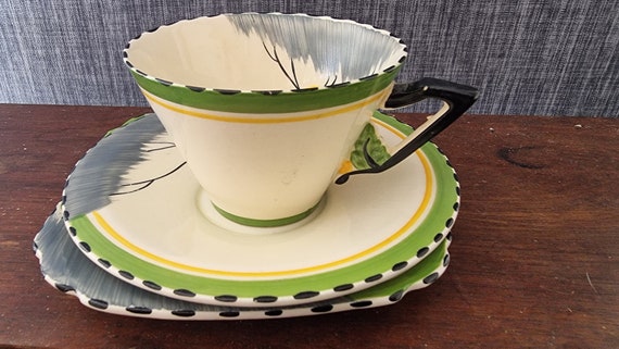Vintage 1930s Burleigh Ware dawn. Art Deco Trio Set of Cup/saucer 