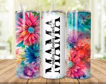 Bicchiere personalizzato Mama Floral: bicchiere sottile da 20 once con coperchio e cannuccia