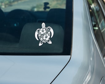 Turtle Hibiscus Flower Car Decal: Weather-Resistant Vinyl Sticker