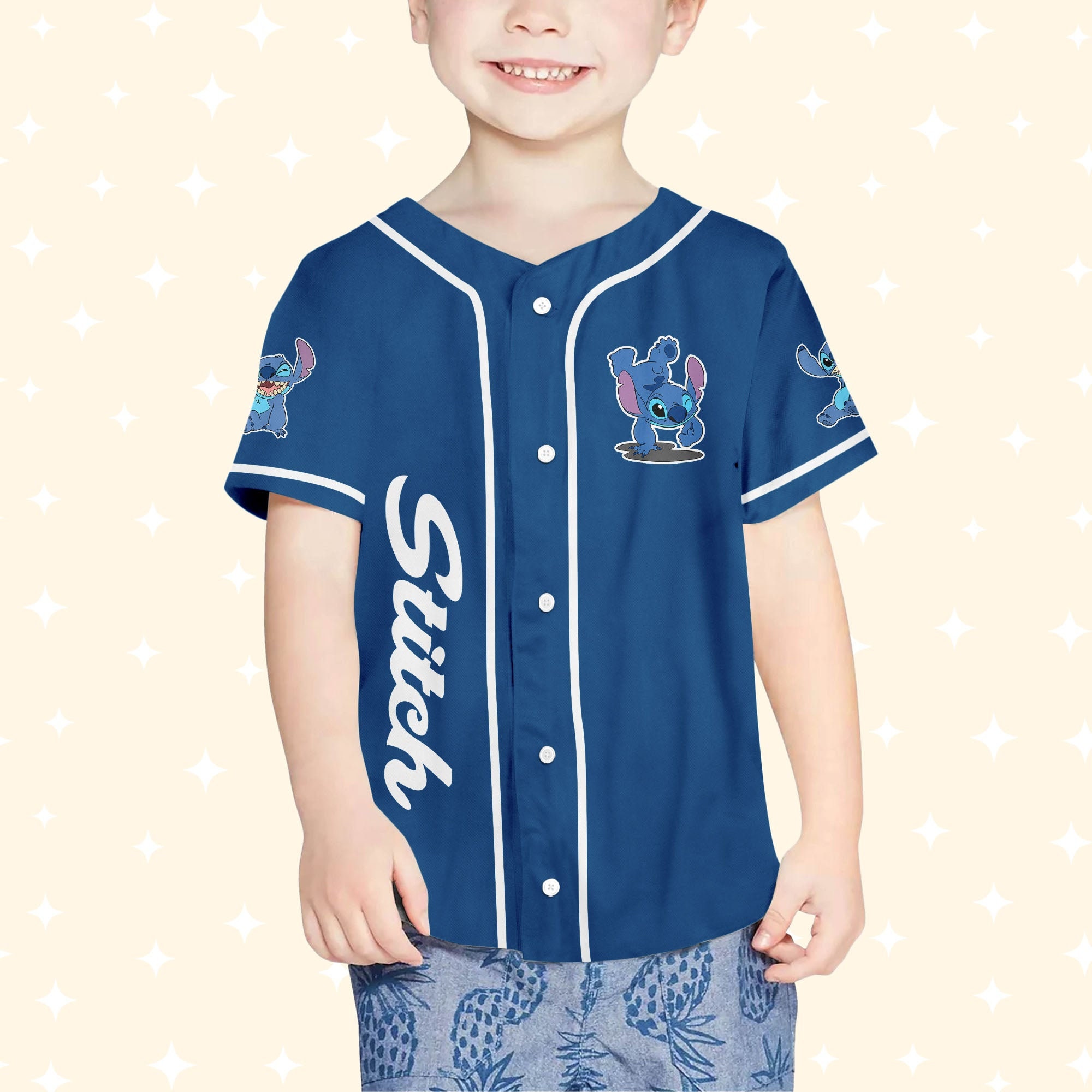 Personalize stitch blue white Baseball Jersey, Disney Lilo and Stitch Jersey sold by Loon SKU