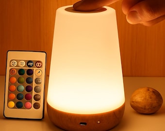 Dimmable RGB Touch Night Light: Rechargeable Bedside Lamp