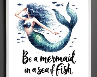 Mermaid Prints for Girl's Bedroom Decor, Mermaid Wall Art, Mermaid Printable Art, Mermaid Poster Decor, Poster, Mermaid Nursery Decor, Print