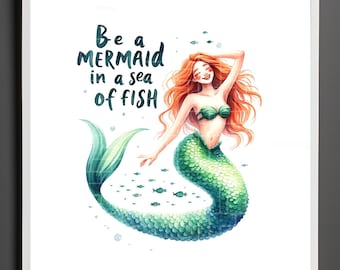 Mermaid Prints, Mermaid Wall Art, Mermaid Printable Art, Mermaid Poster Decor, Poster, Mermaid Nursery Decor, Girls Bedroom Decor, Print