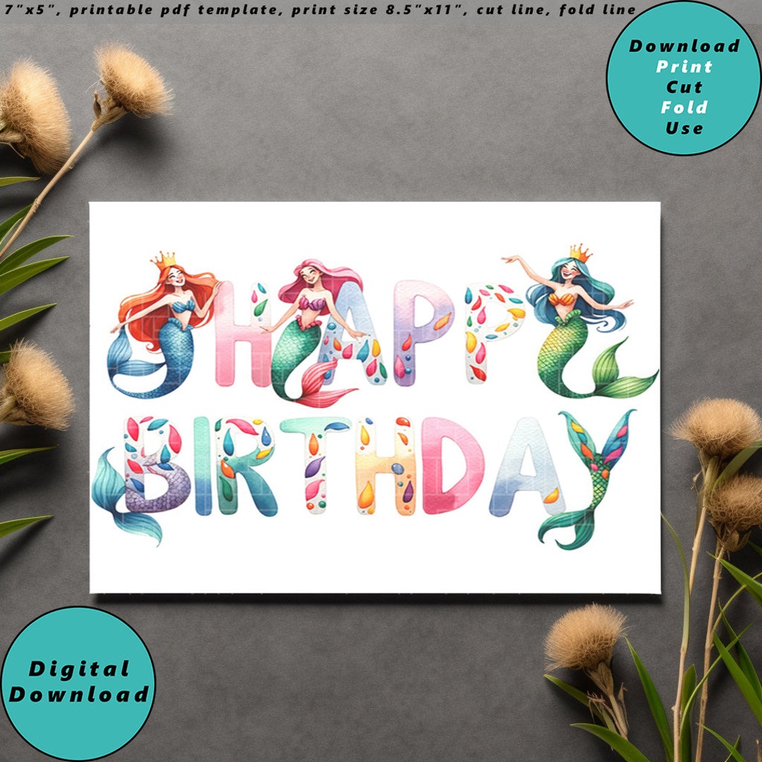 Bunte Meerjungfrau alles Gute zum Geburtstag Karte zum Etsy.de
